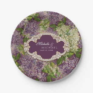 Pretty Lilacs Wedding Vintage Gold Enameled Frame Paper Plate