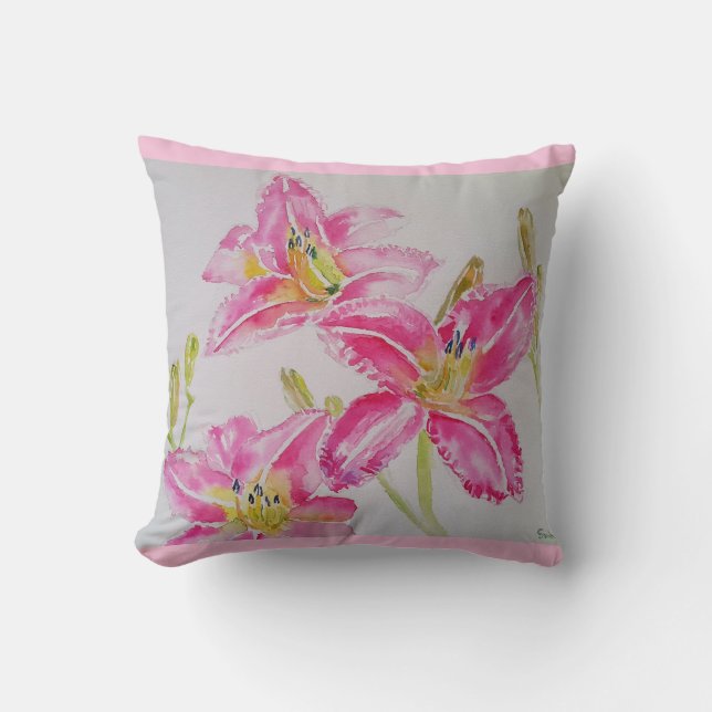 Pretty Lily In Pink Watercolor Painting Lilium Cushion (Front)