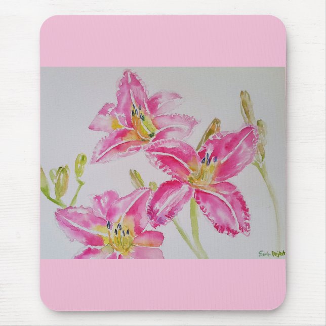 Pretty Lily In Pink Watercolor Painting Lilium Mouse Mat (Front)