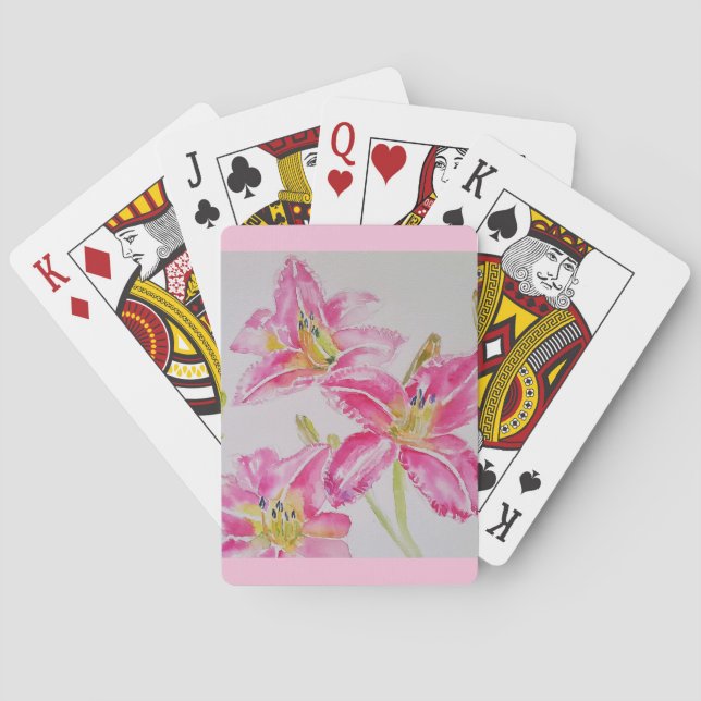 Pretty Lily In Pink Watercolor Painting Lilium Playing Cards (Back)