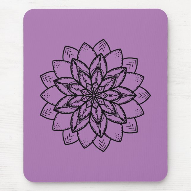 Pretty Line Art Mandala on Purple Mouse Mat (Front)