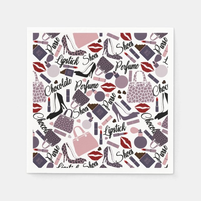 Pretty Lipstick, Perfume, Purse & Shoes Pattern Napkin (Front)