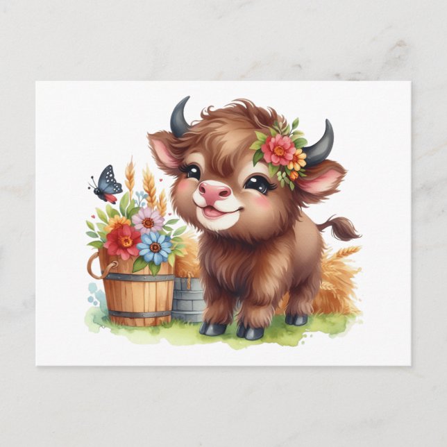 Pretty Little Baby Buffalo Watercolor Postcard (Front)