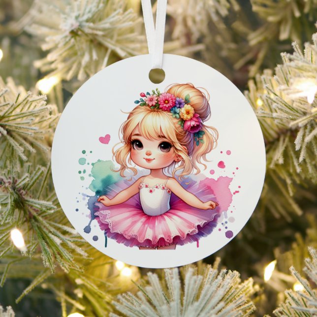 Pretty Little Ballerina Personalised Christmas Metal Tree Decoration (Insitu)
