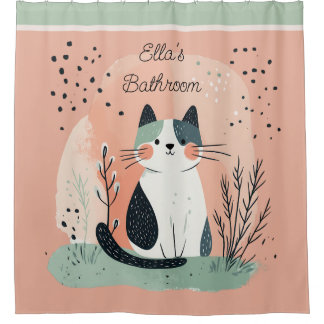 Pretty Little Boho Kitty with Name Peach and Green Shower Curtain