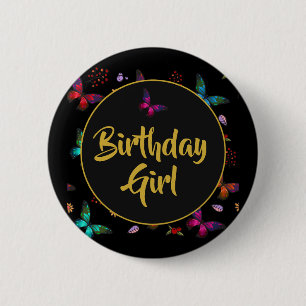 Pretty Little Butterflies Birthday Girl 6 Cm Round Badge