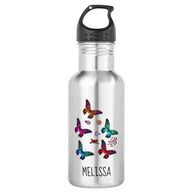 Pretty Little Butterflies Custom Name 532 Ml Water Bottle (Front)
