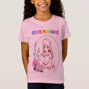 Pretty little cute girl reading book with coffee T-Shirt