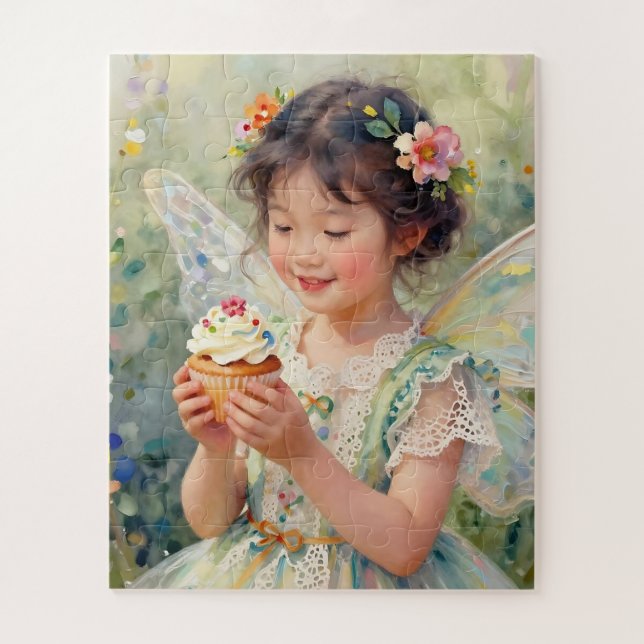 Pretty Little Fairy Girl holding a Cupcake Jigsaw Puzzle (Vertical)