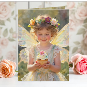 Pretty Little Fairy Girl with Cupcake Birthday Card