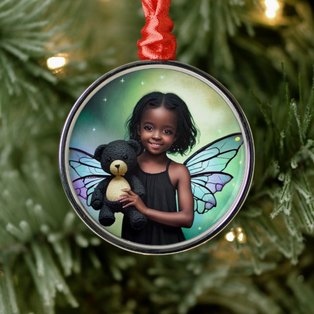 Pretty Little Fairy Girl with Teddy Bear Metal Tree Decoration (Tree)