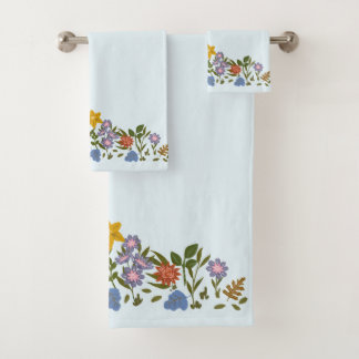 Pretty Little Garden Flowers Border  Bath Towel Set