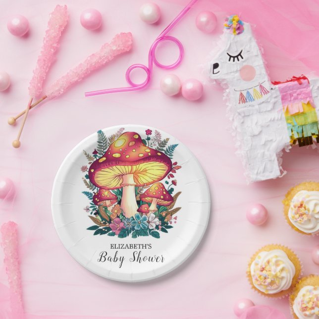 Pretty Little Mushroom Baby Shower Paper Plate (Party)