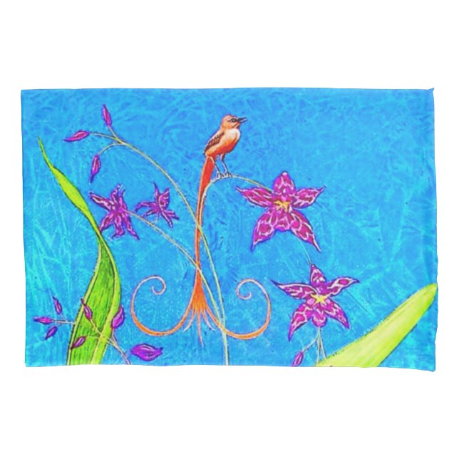 Pretty Little Orchid Bird  Pillowcase (Front-Left)