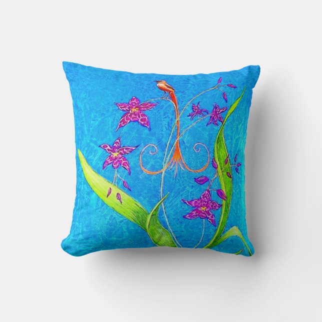 Pretty Little Orchid Bird (Red) Cushion (Front)