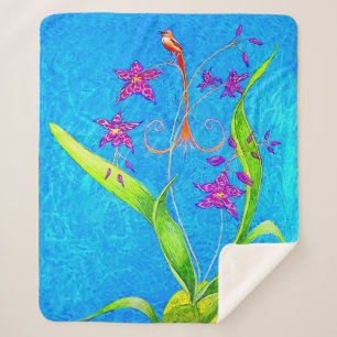 Pretty Little Orchid Bird Sherpa Blanket