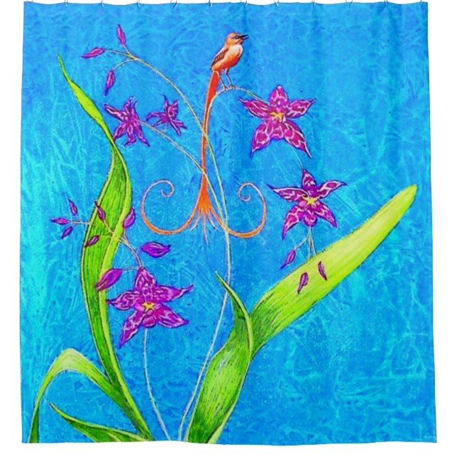 Pretty Little Orchid Bird Shower Curtain (Front)