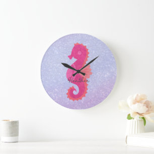 Pretty Little Pink Seahorse Large Clock