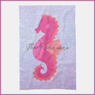Pretty Little Pink Seahorse Tea Towel