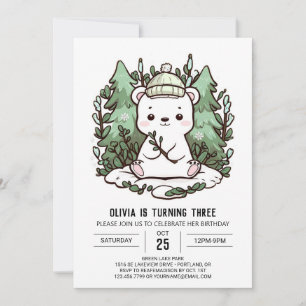 Pretty Little Polar Bear Digital Birthday Invitation
