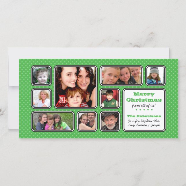 Pretty Little Polka Dot Collage Photo Card - Green (Front)