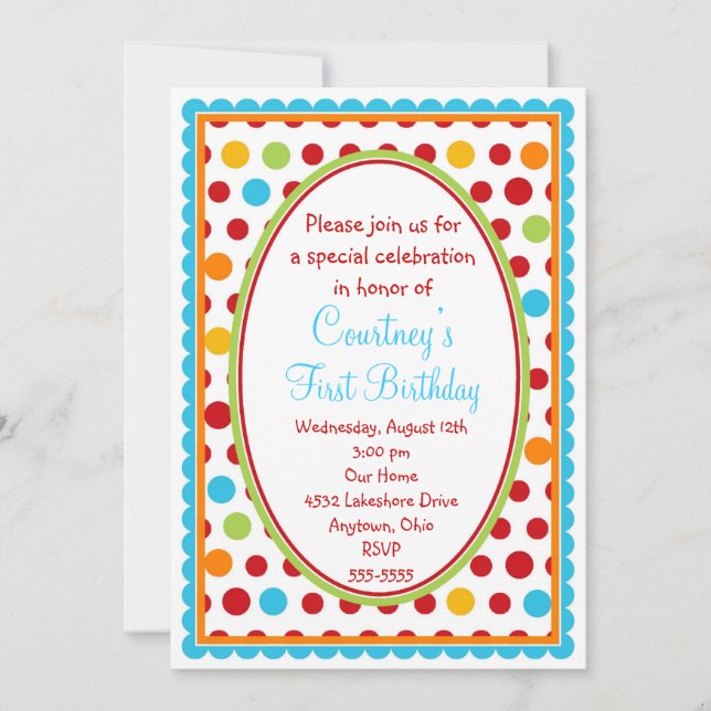 Pretty Little Polka Dots 1st Birthday Invitations (Front)