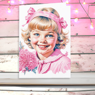 Pretty Little Vintage Girl   Pink Christmas Holiday Card