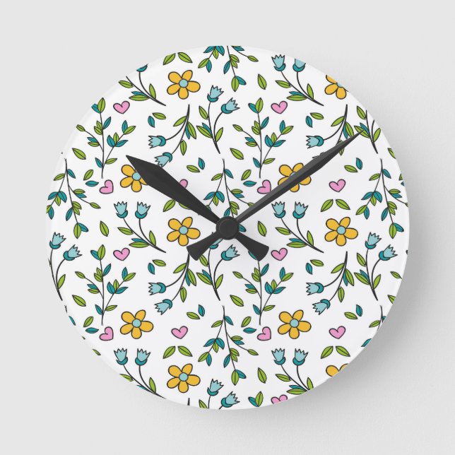 Pretty Little Wildflower Meadow Floral Round Clock (Front)