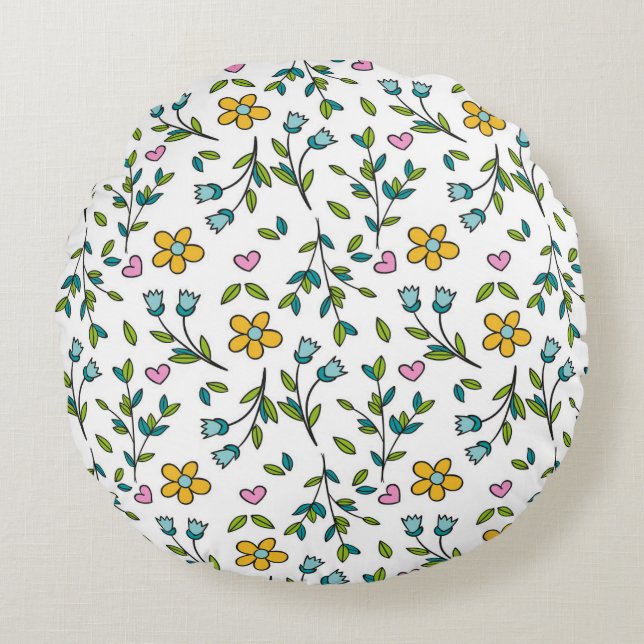 Pretty Little Wildflower Meadow Floral Round Cushion (Front)