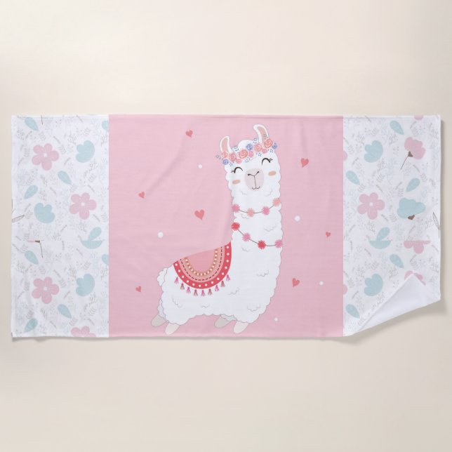 Pretty Llama Beach Towel (Front)