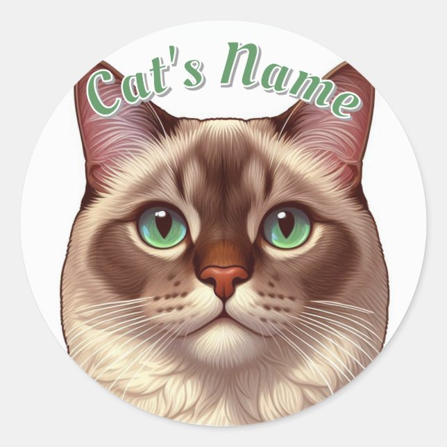Pretty Longhaired Siamese Cat • Add a Name Classic Round Sticker (Front)