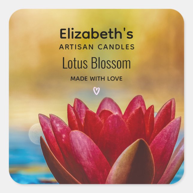 Pretty Lotus Flower in a Pond Candle Business Square Sticker (Front)