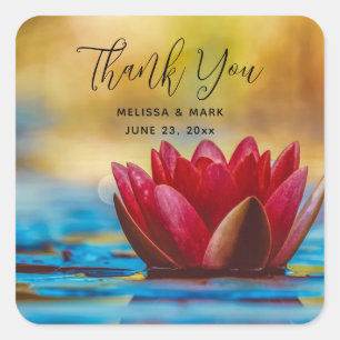 Pretty Lotus Flower in a Pond Party Thank You Square Sticker
