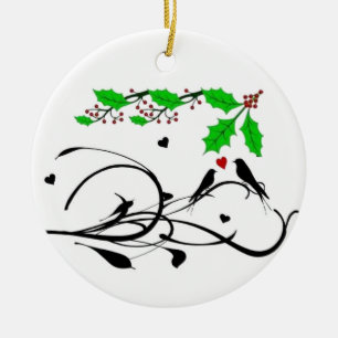 PRETTY "LOVE BIRDS" CHRISTMAS CERAMIC ORNAMENT