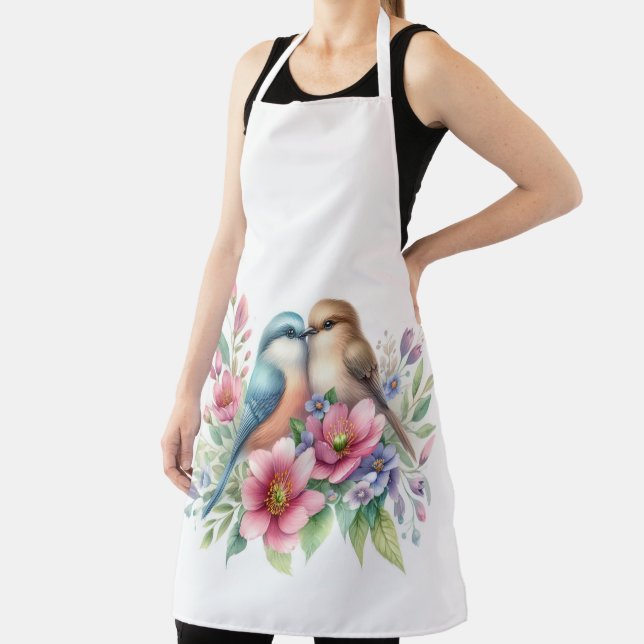 Pretty love birds floral art  apron (Insitu)