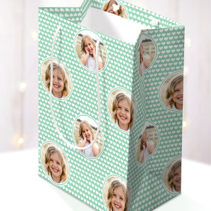 Pretty Love Heart 2 Photo Cute Mint Green Medium Gift Bag