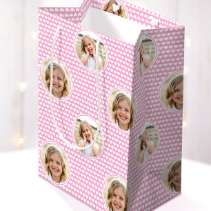 Pretty Love Heart 2 Photo Cute Pink White Pattern Medium Gift Bag