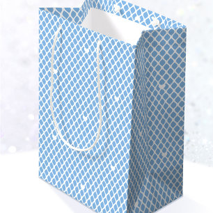 Pretty Love Heart Lattice Mesh Blue Birthday Medium Gift Bag