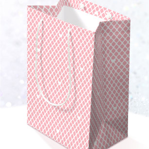 Pretty Love Heart Lattice Mesh Pink Birthday Medium Gift Bag