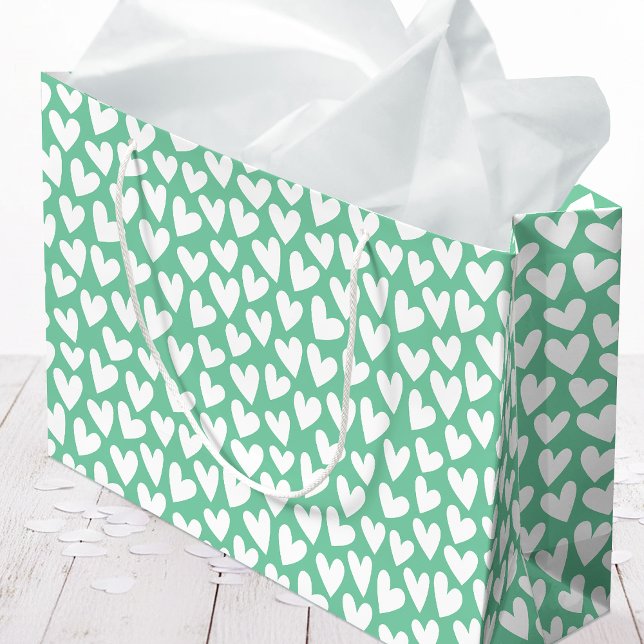 Pretty Love Heart Pattern Mint White Valentine Large Gift Bag (Creator Uploaded)
