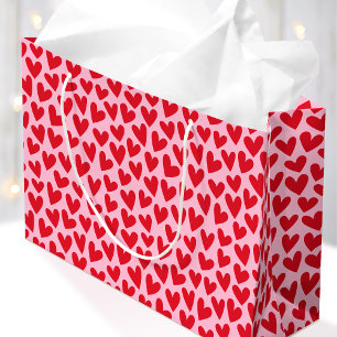 Pretty Love Heart Pattern Pink Red Valentine Large Gift Bag