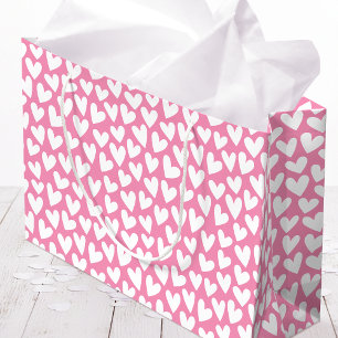 Pretty Love Heart Pattern Pink White Valentine Large Gift Bag