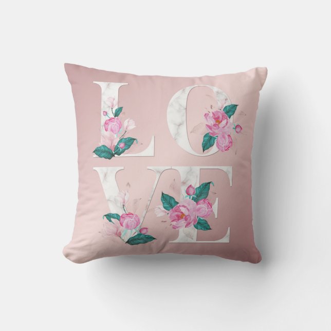 Pretty Love White Pink Floral Cushion (Front)