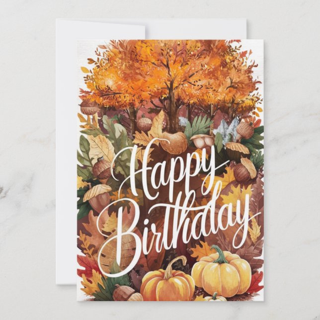 Pretty Lovely Season Autumn Fall Happy Birthday Card (Front)