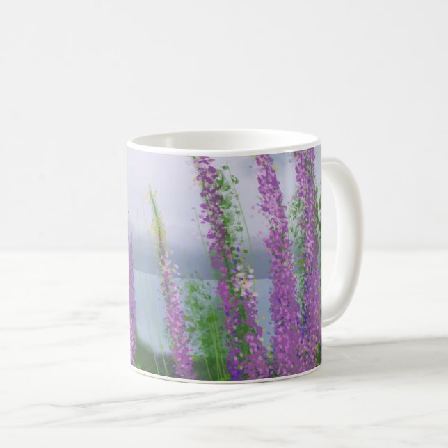 Pretty Lupine Flowers By The Lake Coffee Mug (Front Right)