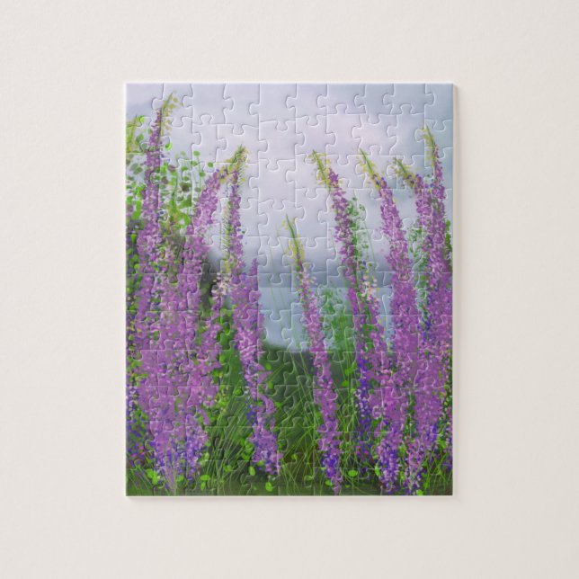 Pretty Lupine Flowers By The Lake Jigsaw Puzzle (Vertical)