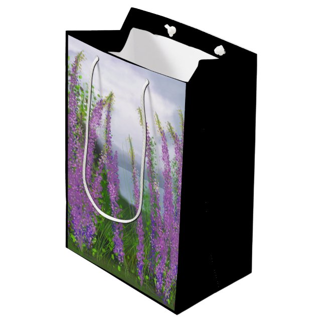 Pretty Lupine Flowers By The Lake Medium Gift Bag (Front Angled)