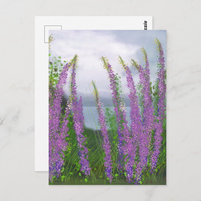 Pretty Lupine Flowers By The Lake Postcard (Front/Back)