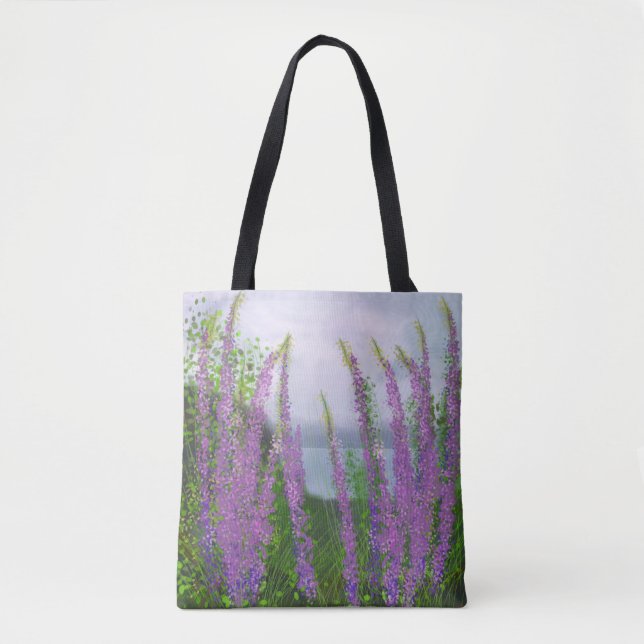 Pretty Lupine Flowers By The Lake Tote Bag (Front)
