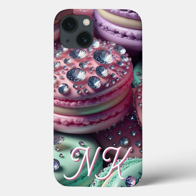 Pretty Macaron Bling Monogrammed Case-Mate iPhone Case (Back)